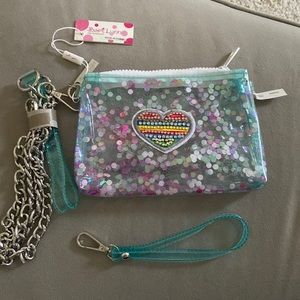 NWT Girls Bari Lynn Convertible Shoulder to Clutch Clear Plastic Confetti Bag